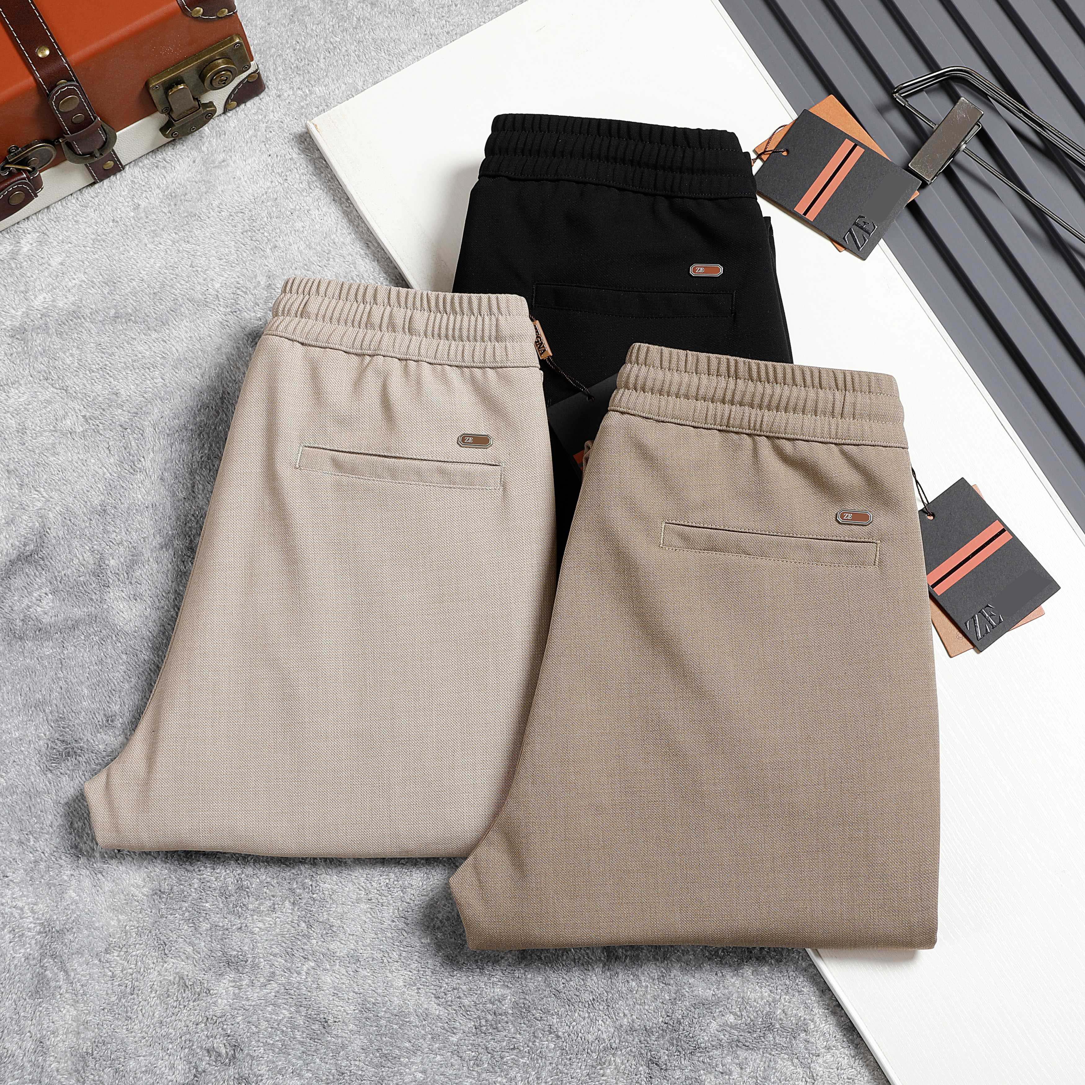 ZZZ Men's Pants Designer luxury Business Casual Pants Straight-leg pants Linen fabric Knitted fabric with Solid Color 1:1 Custom Fabric