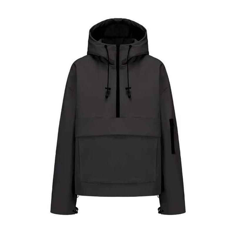 Anorak à capuche pour randonnée en plein air, pull à manches longues, veste coupe-vent, grande poche avant, bras, fermeture éclair, ourlet réglab