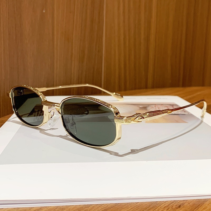 Vintage Brand Designer Luxury Sunglasses Trendy Metal Square Sunglasses, The Same Style As Popular European American Influencers, With Small Frame T