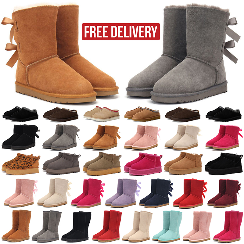 2026 free shipping with box designer slippers d h gate mini tasman classic winter snow fur booties black chestnut ankle girl tazz sneakers slippers