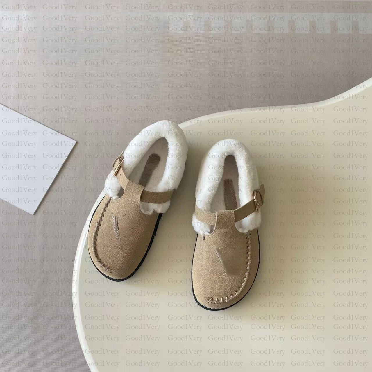 Fur Integrated Slippers New Winter Model Thick Soled Suede Plush Lined Genuine Leather Casual Closed Toe Half Sole Cotton Keep Warm Shoes