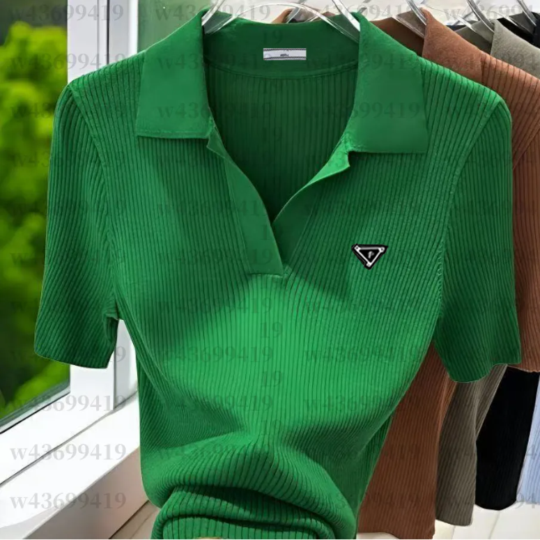 2026 Womens Polo Shirts Slim Knitted Female Tee Plain T-shirts Aesthetic Pulovers Casual Tops Short Sleeve