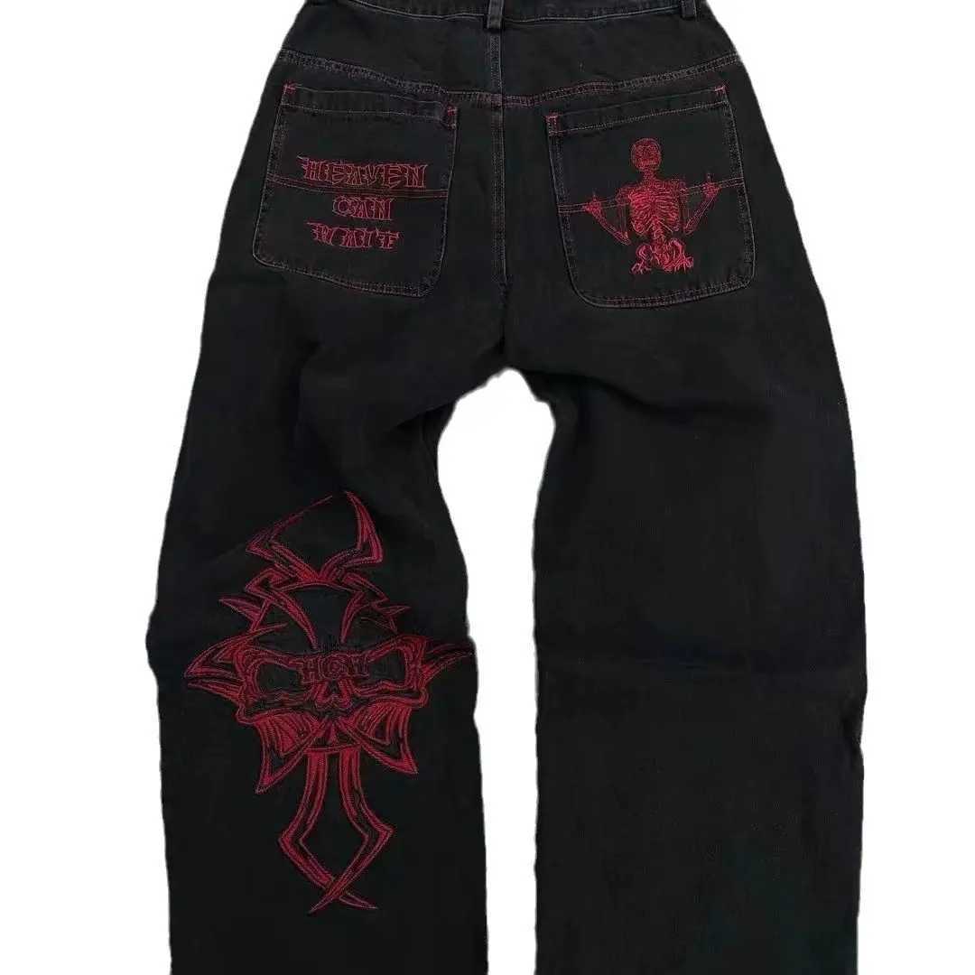 Punk Style Embroidery Pattern Men's Jeans Street Young High Waist Washing Trendy Denim Pants Straight Hip hop Male Trousers D260927 2c