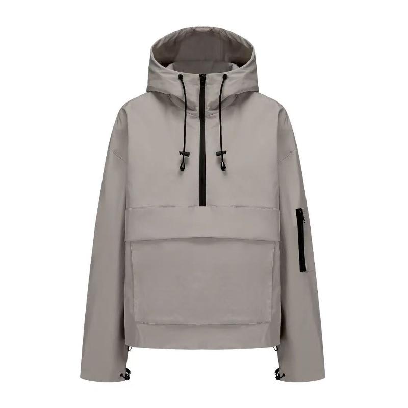 Veste pull à capuche de couleur unie, manches longues, demi-fermeture éclair, capuche à cordon de serrage, Streetwear décontracté, manteau résist