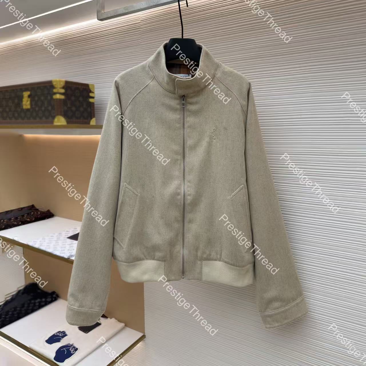 High-Quality Men's Jackets Designer Embossed Wool Zipper Jacket with Chest Embroidery and Stand Collar