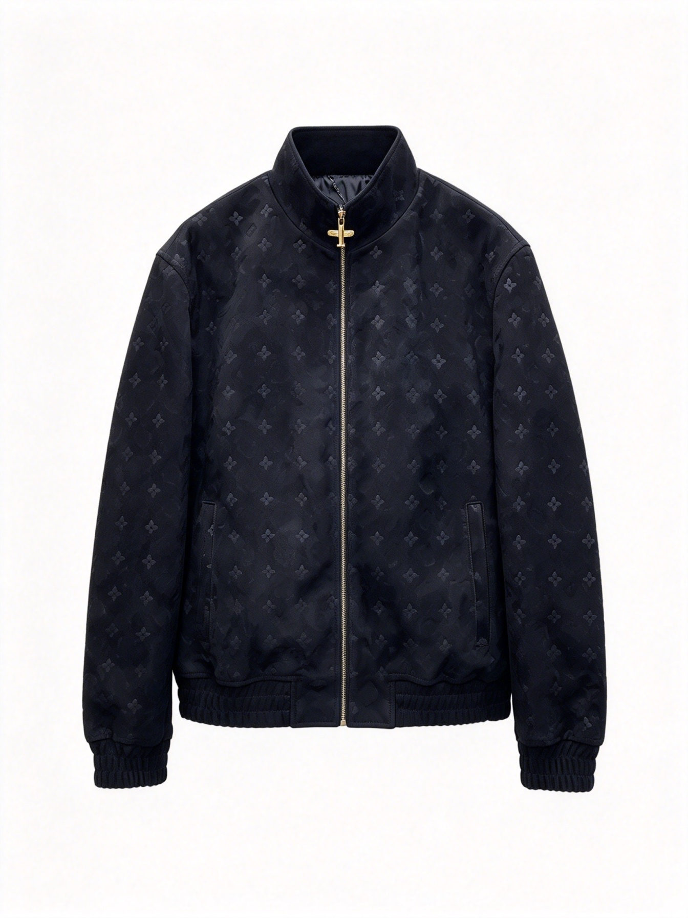2026 Mens Jacket Designer Luxury Suede Stand Collar Zip Jacket Men All Over Embossed Monogram Pattern Warm Bomber Coat Elastic Cuff Hem Casual Outer
