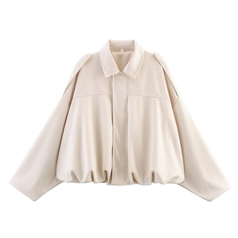 Veste surdimensionnée vert foncé pour femmes, col à revers, sangle d'épaule, décoration, manches longues, ourlet froncé, couche extérieure décont