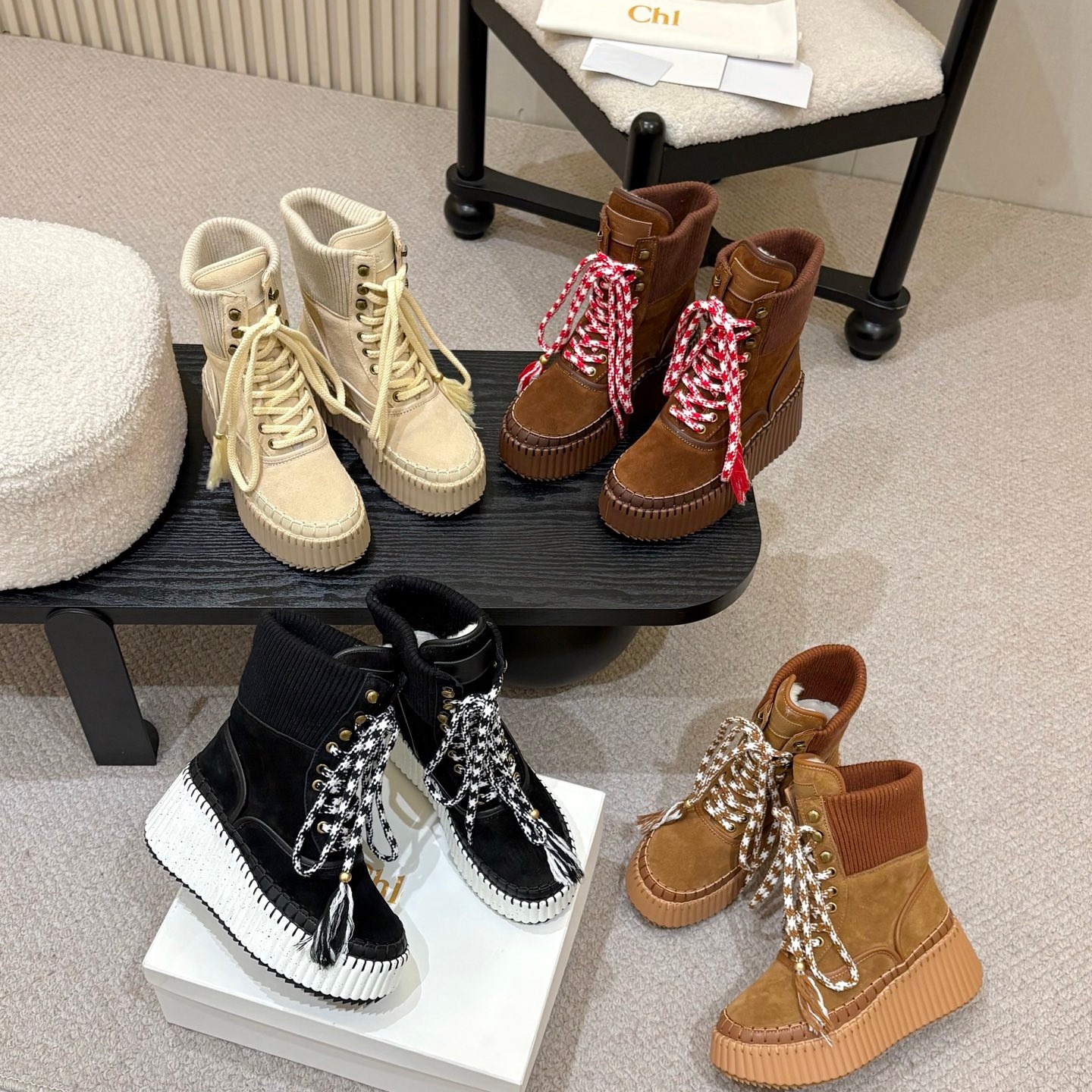 High Top Ankle Winter Snow boot Designer Woman Furry wool boots Luxury leather Casual booties Fashion comfort suede Fall Fur Hike Boot Roman wedge w