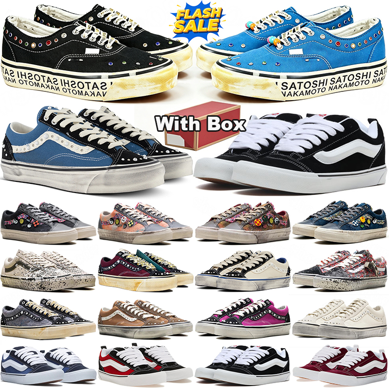 with box free shipping designer shoes van knu old skools pearlized sneakers pearl mens trainers women men casual black army white casual walking jog
