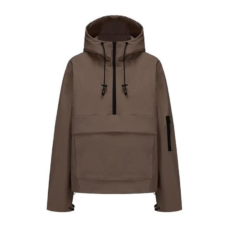 Veste à capuche pour usage quotidien, pull à manches longues, demi-fermeture éclair, grande poche avant, poche frontale, détail de la fermeture é