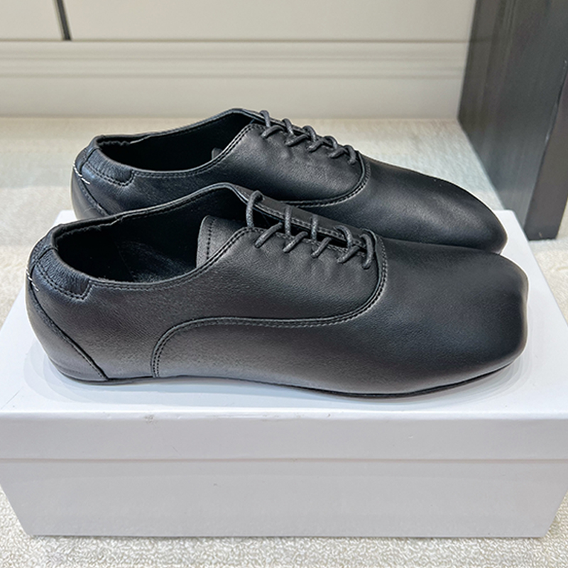 Womens Anatomic Numeric Ballerinas Luxury Square Toe Lace Up Oxford Shoes Designer Black Soft Leather Flat Dress Shoes Rubber Sole Size 35 42