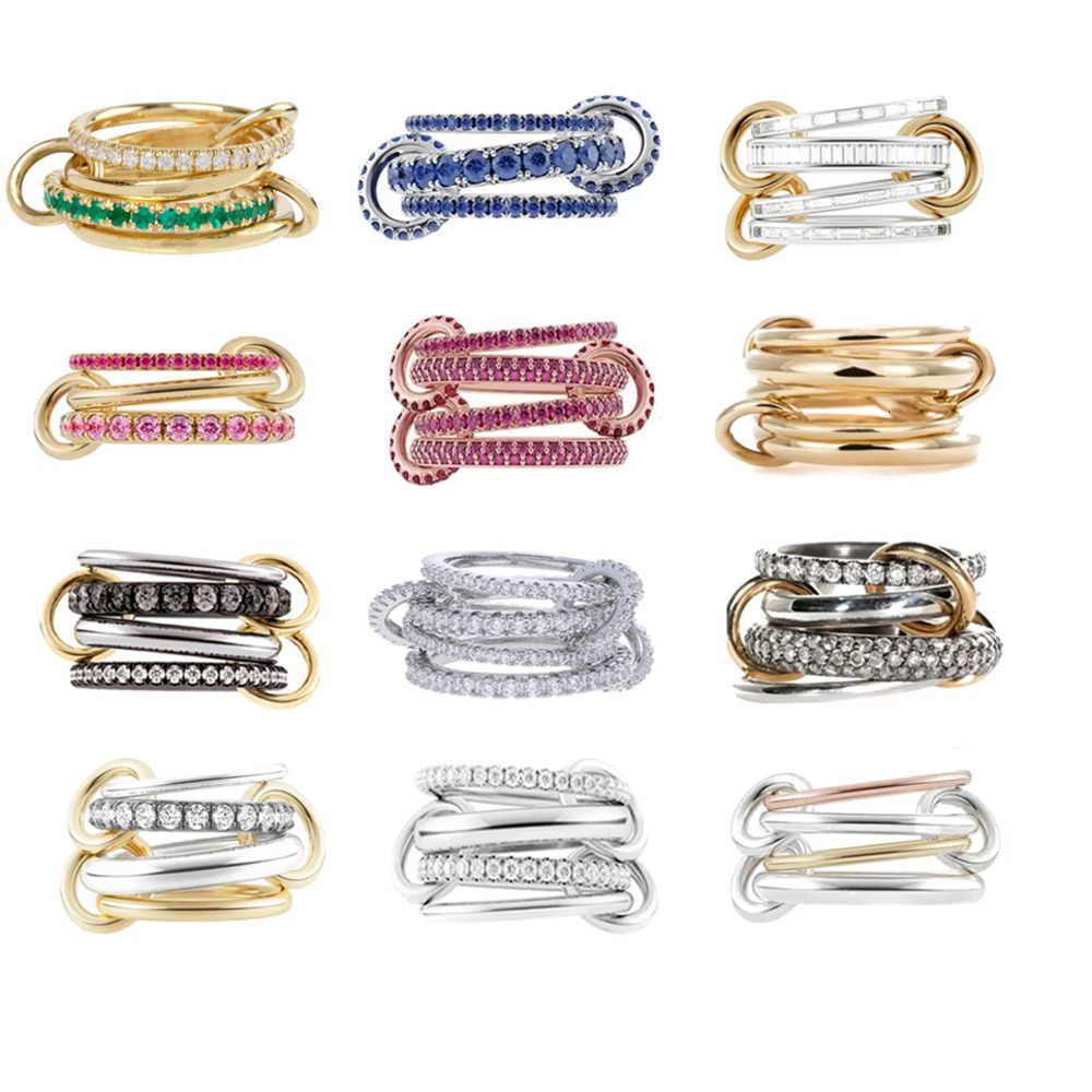 Band Rings 2025 New High Quality 3 Colors 4 Links Stacked Rings Micro Pave Cubic Zircon Mix Color Multi Pieces Stack Full Finger Women Jewlery 22