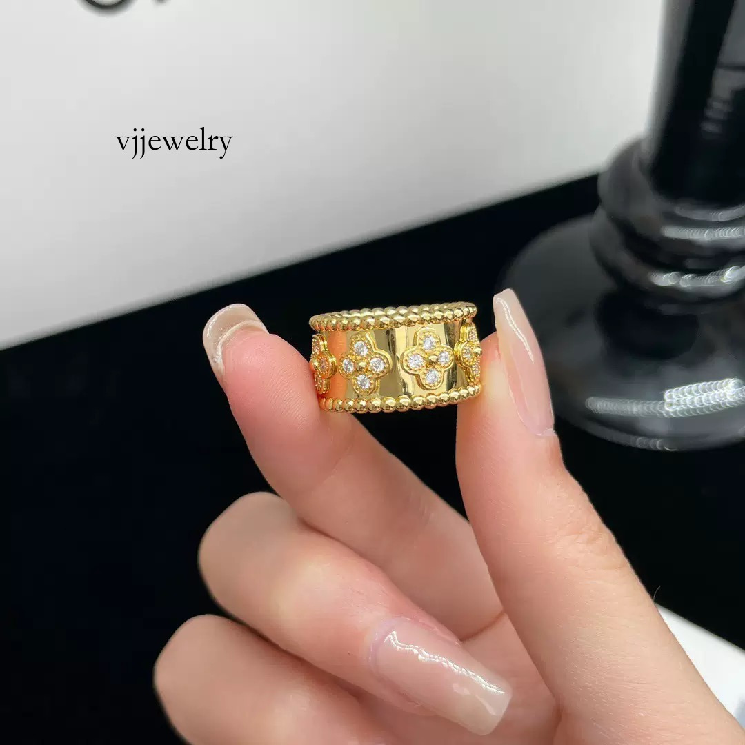 Famous Designer Clover Ring Wide And Narrow Version Kaleidoscope Women's Rings 18k Plated Rose Gold High end Couple Ring Jewelry