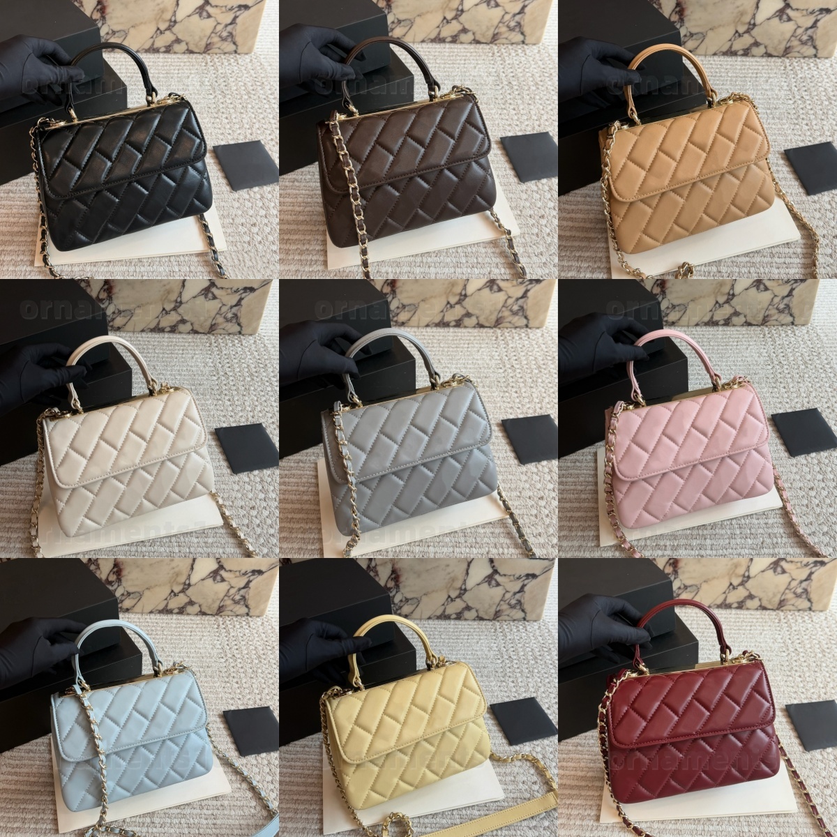 Women Quilted Flap Handbag, Top Handle Crossbody Bag, Classic Rhombus Pattern Chain Shoulder Bag, Solid Color Small Square Purse for Daily Party