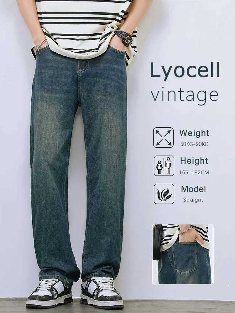 Men's 2025Spring Autumn New Men Straight Vintage Fit Jeans Casual Trousers Male Korean Fashion Baggy Wide Leg Denim Pants D2609271 1a