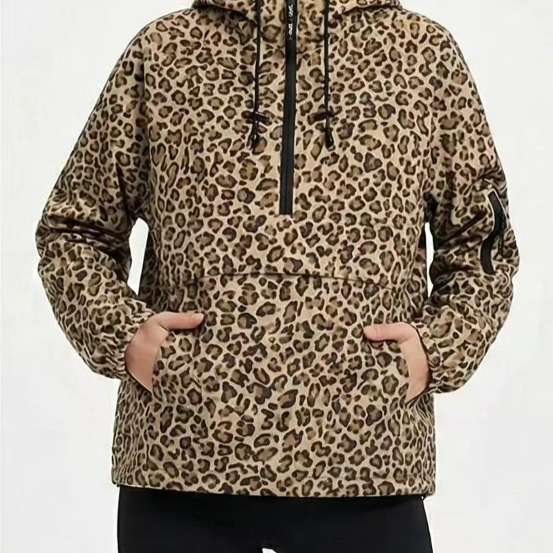Men Hooded Anorak Jacket Long Sleeve Half Zip Front Design Drawstring Hood Large Kangaroo Pocket Waterproof Outerwear