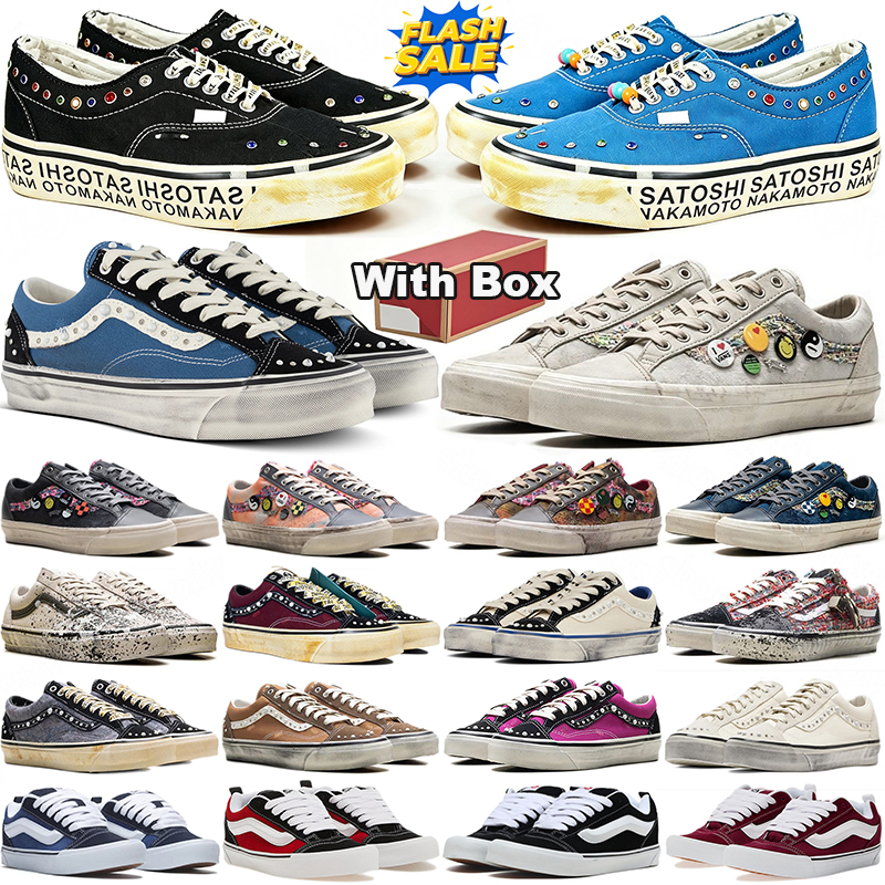 Van Knu Old Skools baskets nacrées homme femme noires blanches avec boîte livraison gratuite marche jogging