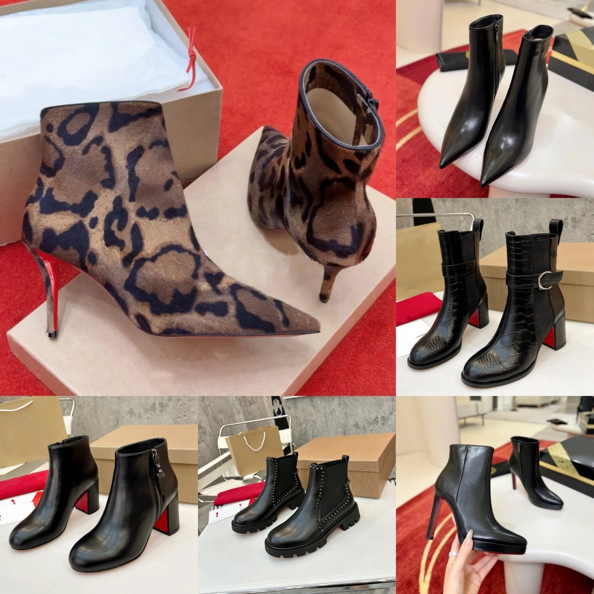 10A Designer Luxury slingback boot woman girl winter black leather leopard print vintage booties warm shoe long tall over sock suede knee kitten thi