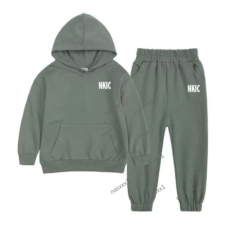 Ensemble 2 pièces pour enfants de 2 à 15 ans, cadeaux de vacances, vêtements pour garçons et filles, lettre imprimée, sweat à capuche vert, panta