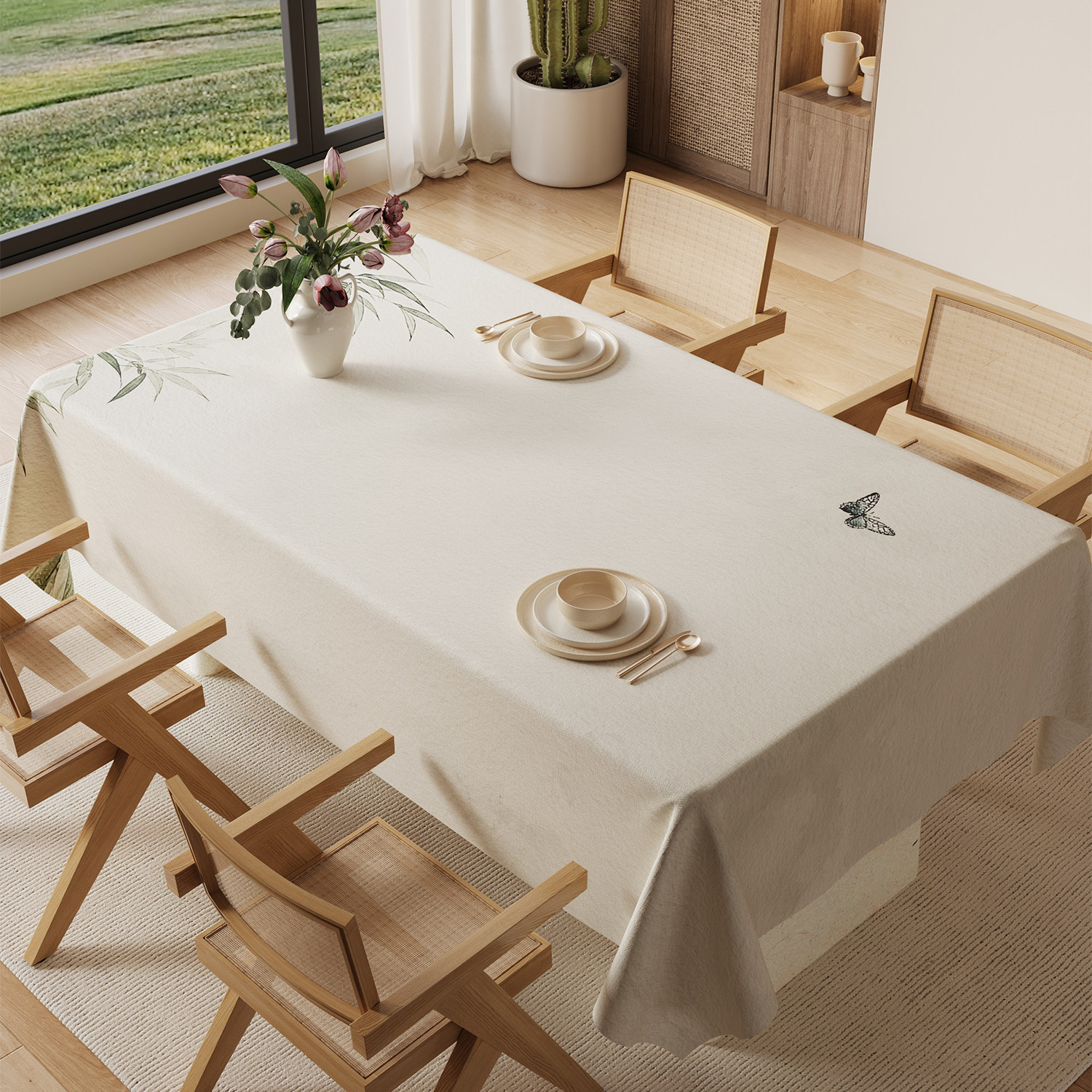 Nappe rectangulaire en PVC personnalisée, Style minimaliste frais, étanche à l'huile et sans entretien, YL-39253