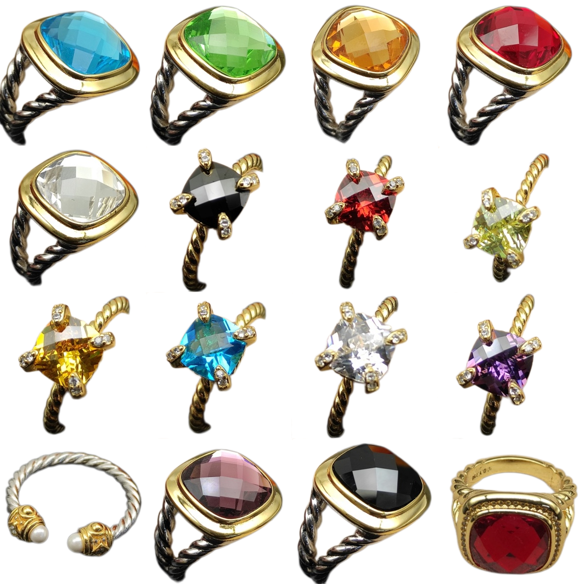 2026 New DIY High-Quality Simple and Elegant Two-Tone 14mm Square Diamond Colored Ring, Suitable for Men and Women JZ15