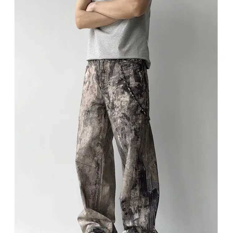 Jeans Men's Irregular Tie Dye Pattern Wide Leg Pants Summer Bottom Young Casual Sweatpants Male High Waist Thin Trousers D260927 97