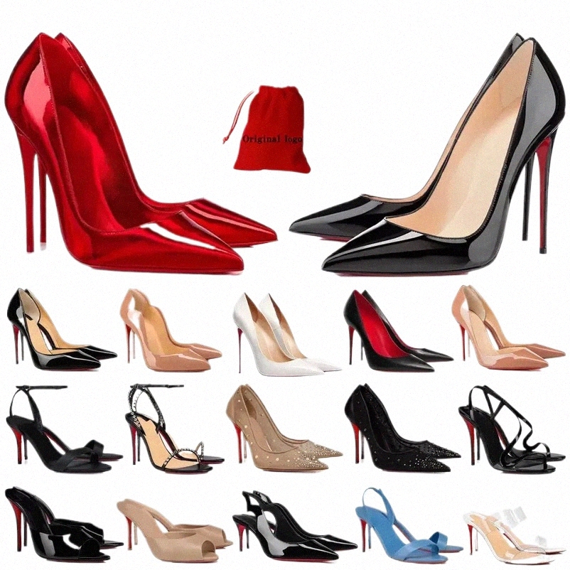 Designer Scarpe eleganti da donna alte Sandali con punta aperta rossi 6cm 8cm 10cm 12cm Tacchi Décolleté in vernice nera nuda Taglia 34 44 r2Rr #