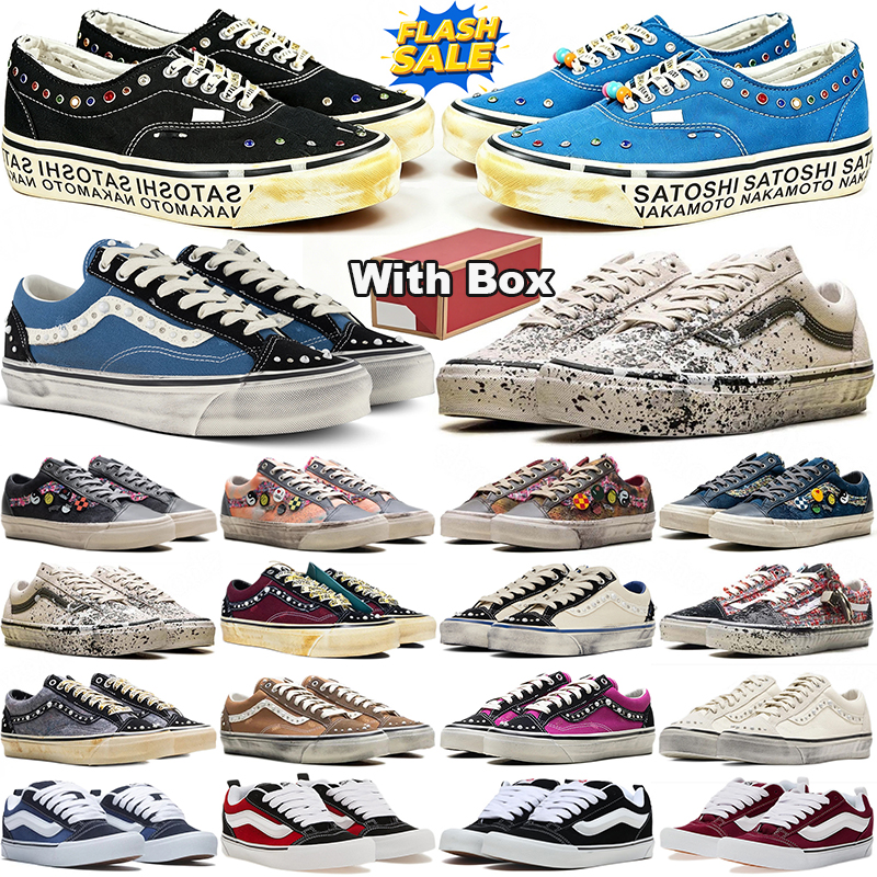 with box free shipping designer shoes van knu old skools pearlized sneakers pearl mens trainers women men casual black army white casual walking jog