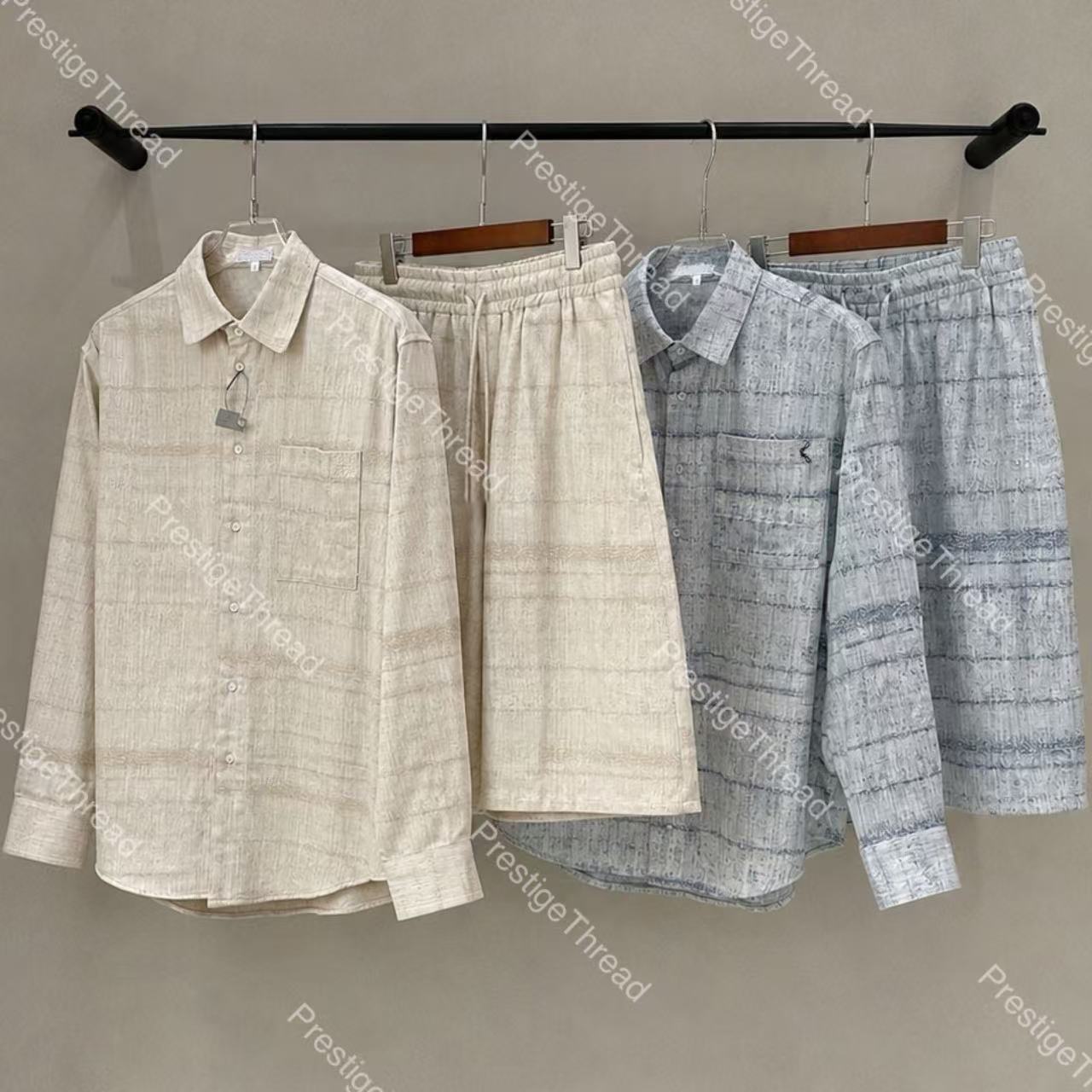 Designer Men's Tracksuits with Textured Jacquard Embroidery Long-Sleeve Shirt and Denim Shorts