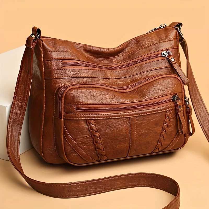 Shoulder Bags Vintage PU Leather Crossbody Bag Multi Layer Shoulder Bag Fashion Handbag Purse for Women's Work Travel Messenger Bag H261016