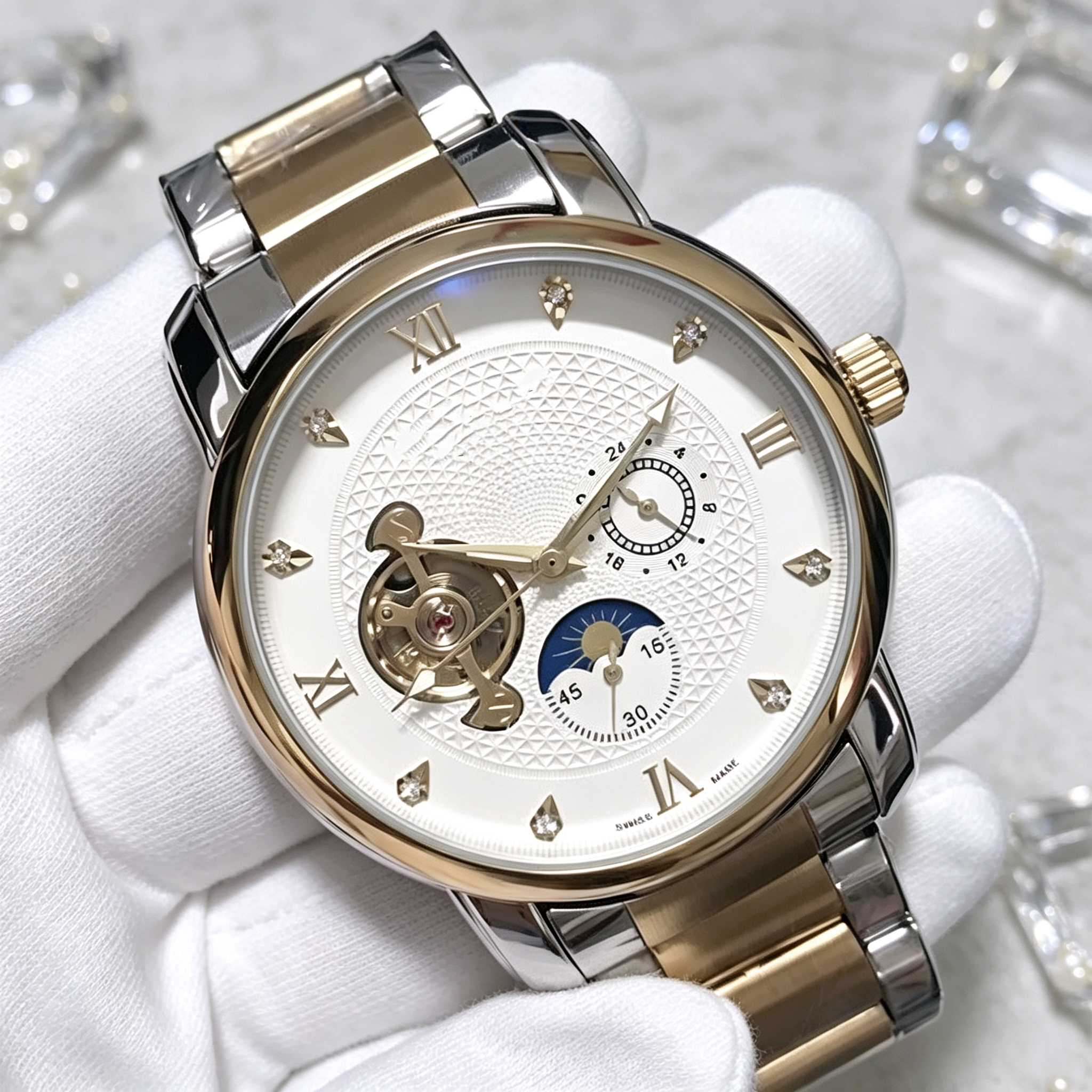 High Quality LONG Tourbillon Hollowed Mechanical Watches 316L Stainless Steel Sapphire Glass Watches MEN Automatic Meschanical Movement Watche#langq