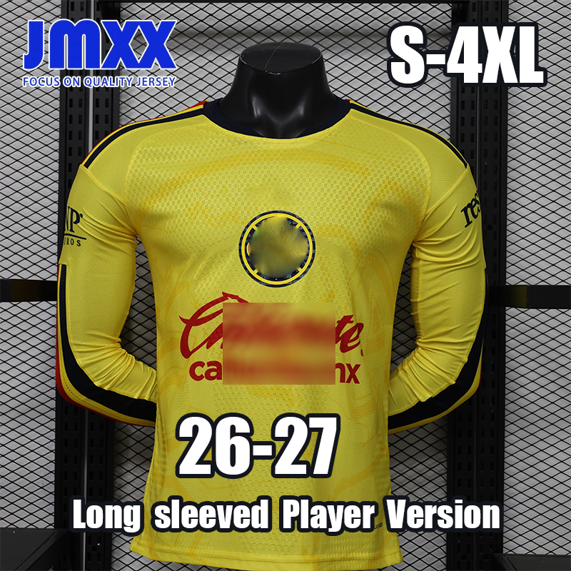 4XL 3XL XXXL JMXX 26 27 Long sleeved Player Version Club America Soccer Jersey Home Away Third White Pre Match Mens Uniforms Football Man Shirt 2026
