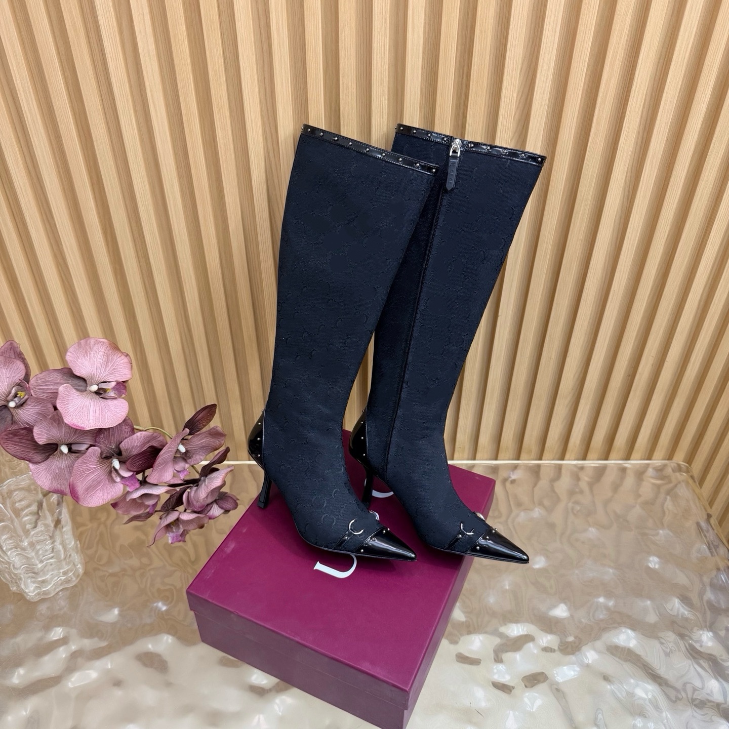 top Designer Luxury Women's Savoy boot High Heel Boot Knee Fabric Nude Point Toe Fall Fashion Party Night Work Footwear Comfort Sole Modern Sty