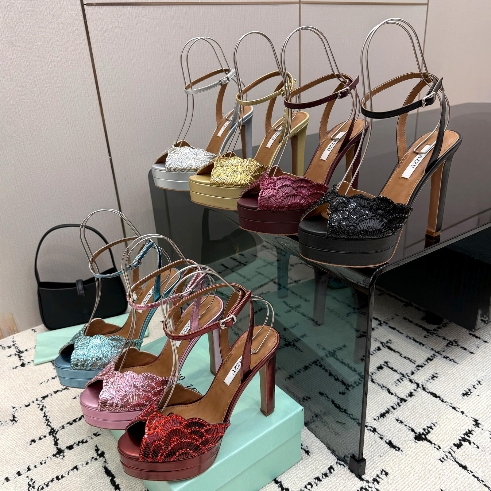 Platform Sandals Rhinestone Sequin High Heel luxury Designer Wedge shoes Open Toe Women slippers Ankle Strap Dress shoe Ladies Evening Party Wedding