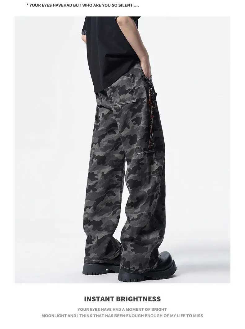 Men's American Style Baggy Jeans Men New Stylish High Street Camouflage Wide Leg Male Curved Knife Denim Pants D260927 42