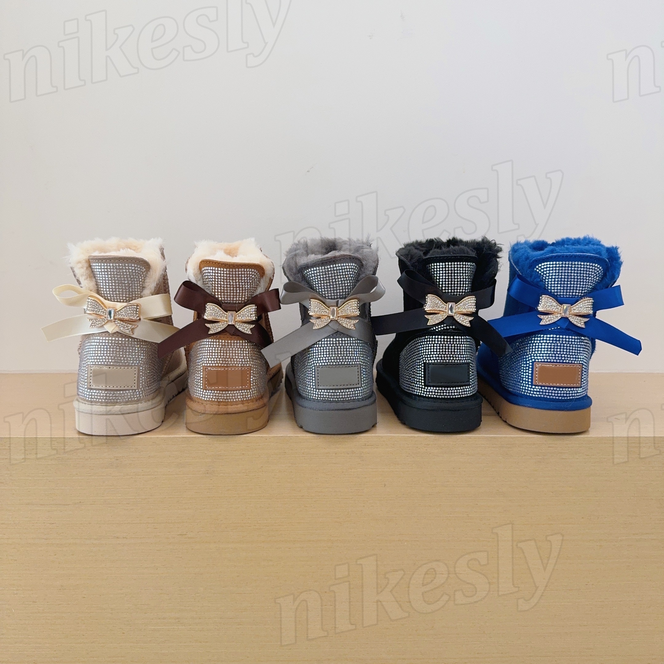 Kids Booties Women Boot Bailey Bow Bling Crystal Bow Snow Boots Children Girl Black Silver Pink Full Rhinestone Ultra Mini Boots Women Winter Bootie