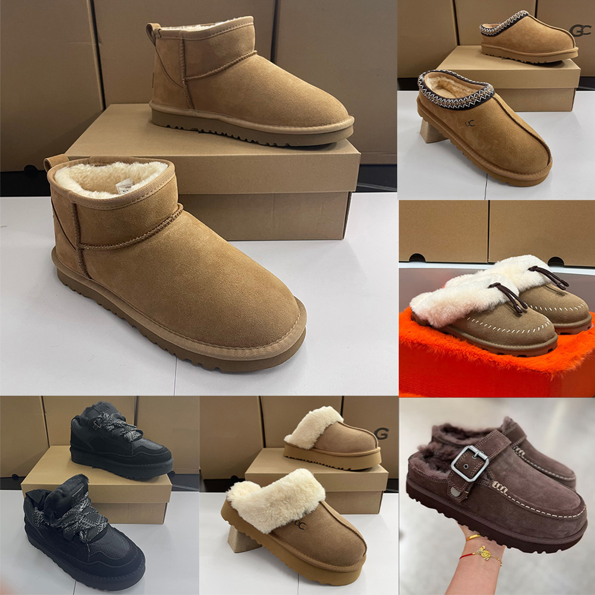 Designer Goldenstar Evelina Clog Tazz Boots Tasman Slippers Mustard Seed Chestnut Sand Fur Slides Sheepskin Classic Ultra Mini Platform Boot Winter