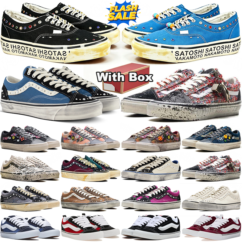 with box free shipping designer shoes van knu old skools pearlized sneakers pearl mens trainers women men casual black army white casual walking jog