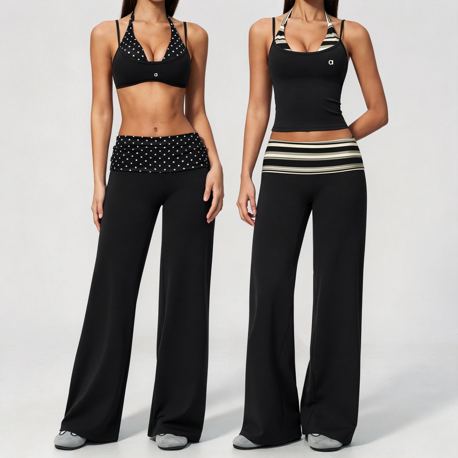 Aalloo New style faux two piece fitness set square shaped beautiful back design fashionable polka dot butt lifting high waist running sports quick d