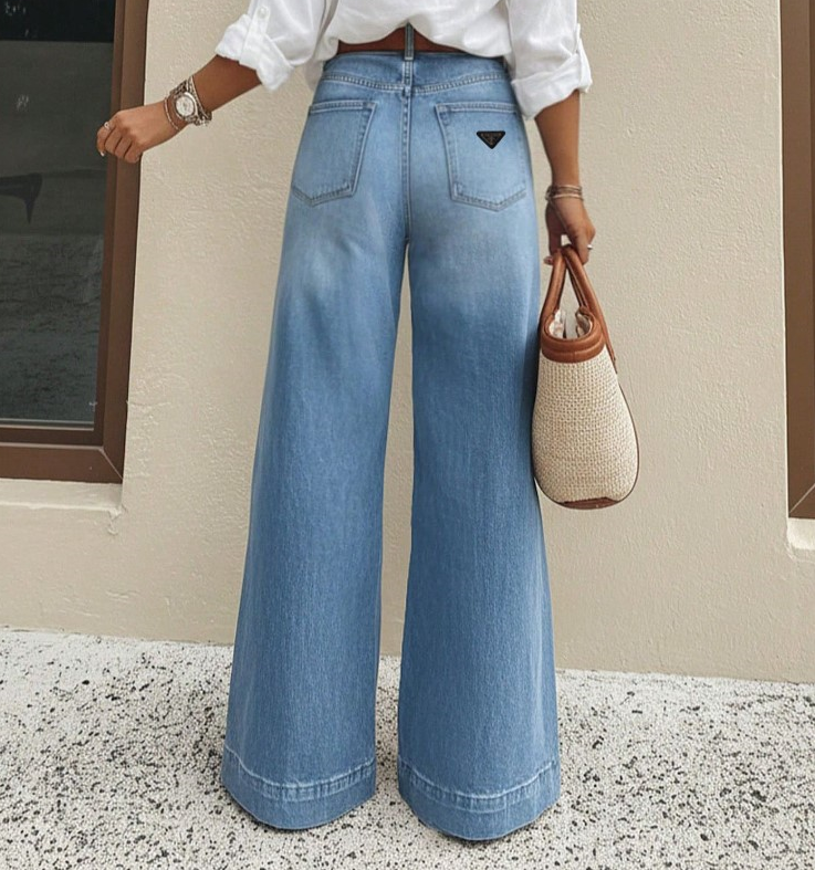Jean bleu pour femmes, nouveau jean de luxe rétro lavé à jambes larges, pantalon en Denim ample et amincissant pour femmes
