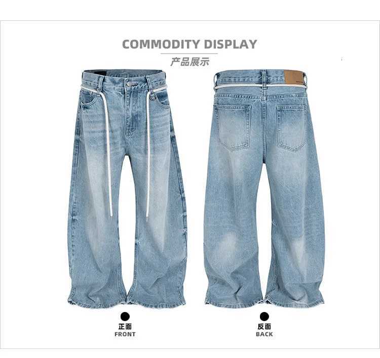 Men's MIJKO New Vintage Washed Drawstring Jeans Long en's and Women's Denim Pants D260927 82