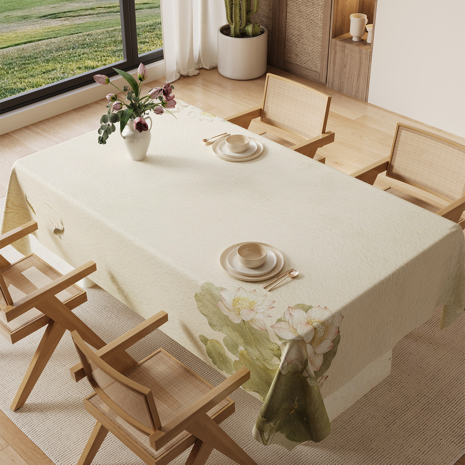 Nappe rectangulaire en PVC personnalisée, Style minimaliste frais, étanche à l'huile et sans entretien, YL-39251