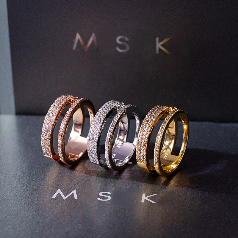 Bague M de marque pour femmes, construction de styliste, Double couche, cristal complet, bijoux de luxe, cadeau de fête de mariage, paire de bagu