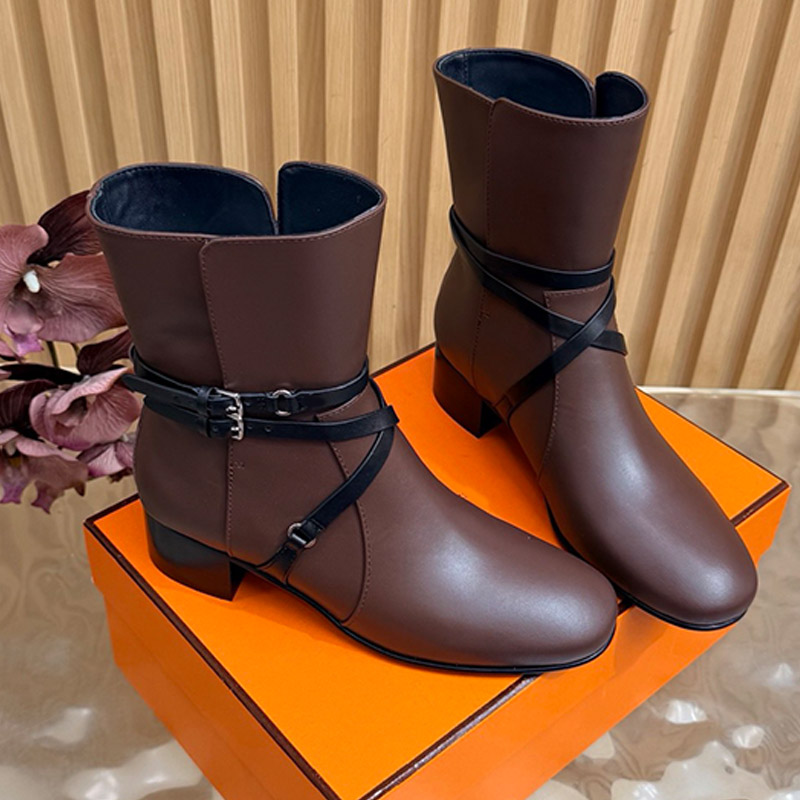 Designer Classic Nancy 35 Ankle Boots Womens Buckle Surround Calfskin High Heel Ankle Boot High-End Elegant Style Italian Genuine Leather Size 35-42