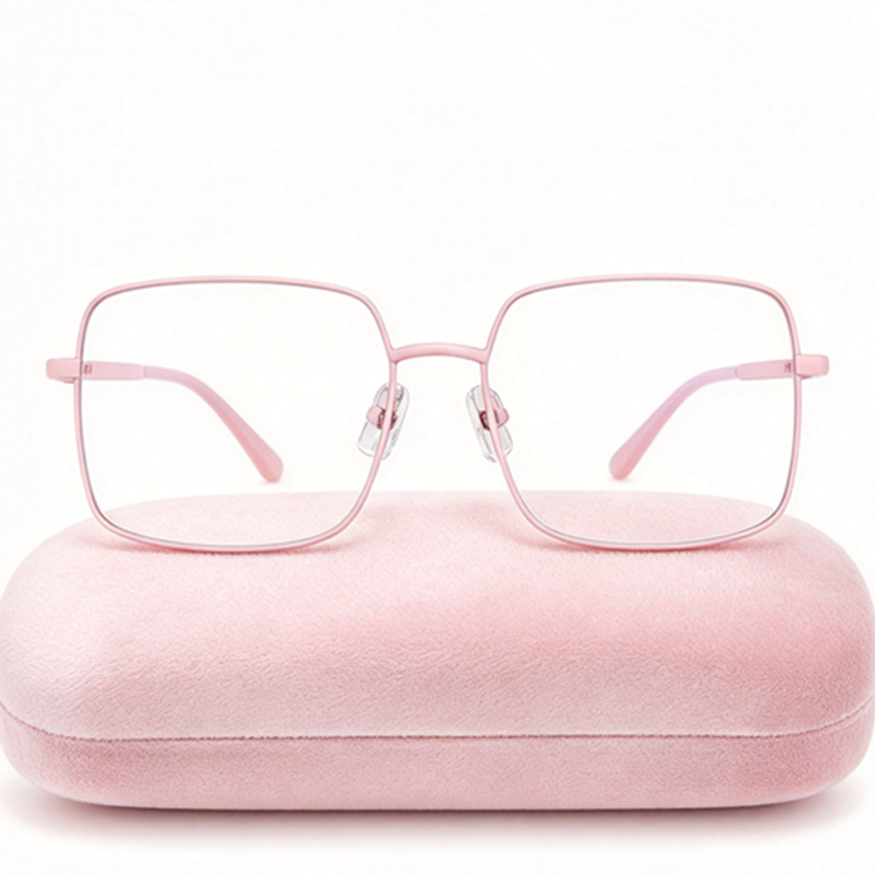 New Design Pink Big Square Frame Glasses Women Fashion Metal Optical Frames Clear Lens Eyeglasses Casual Business Eyewear for Prescription Glasses F