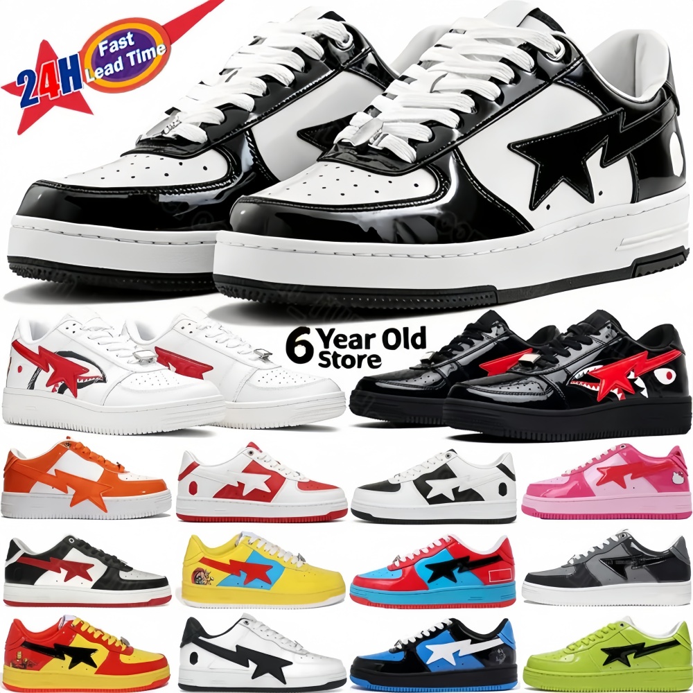 Designer Shoes Popular Trainer Low Shark Mens Shoe Sta Lace Up Stripe Adjustable Sneaker For Man Soft Leather Breathable Summer Spring Fall Shoes Si