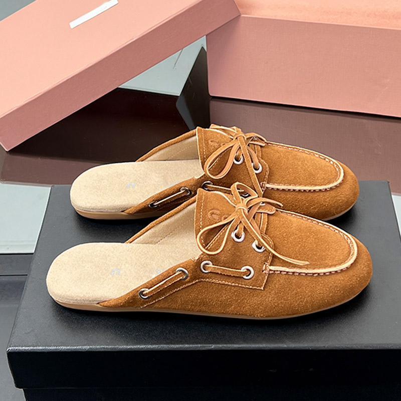 Designer Faded Suede Deck Mules Womens Winter Warmth Lace Up Mules Retro College Style Indoor Daily Casual Outfit Anti Slip Rubber Outsole