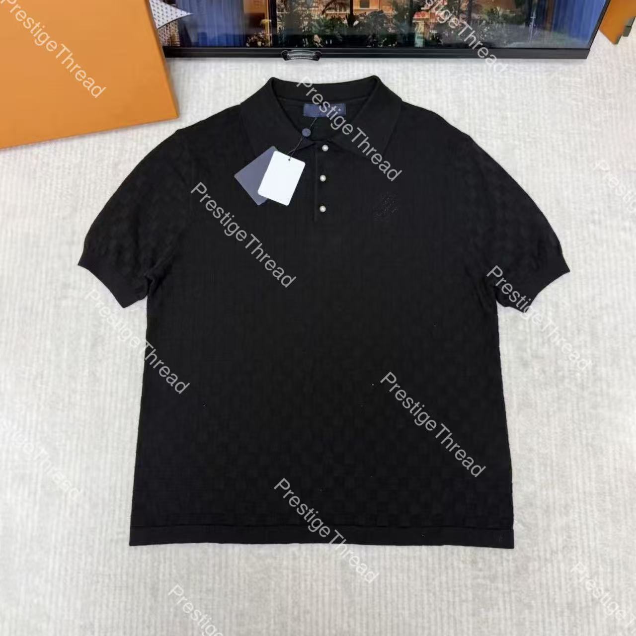 Designer Men's Polos Letter Embroidery Checkered Jacquard Knit Sweater Breathable Pure Cotton