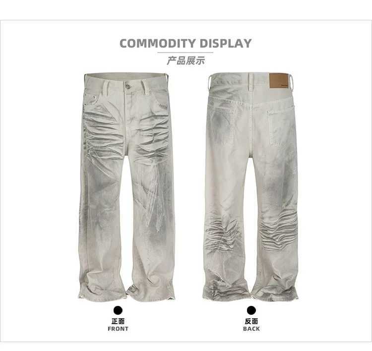 MIJKO Men's and Women's RETRO Pants Print High Street Wash White Grey Hole Jeans S XXL 2025ss D260927 4e
