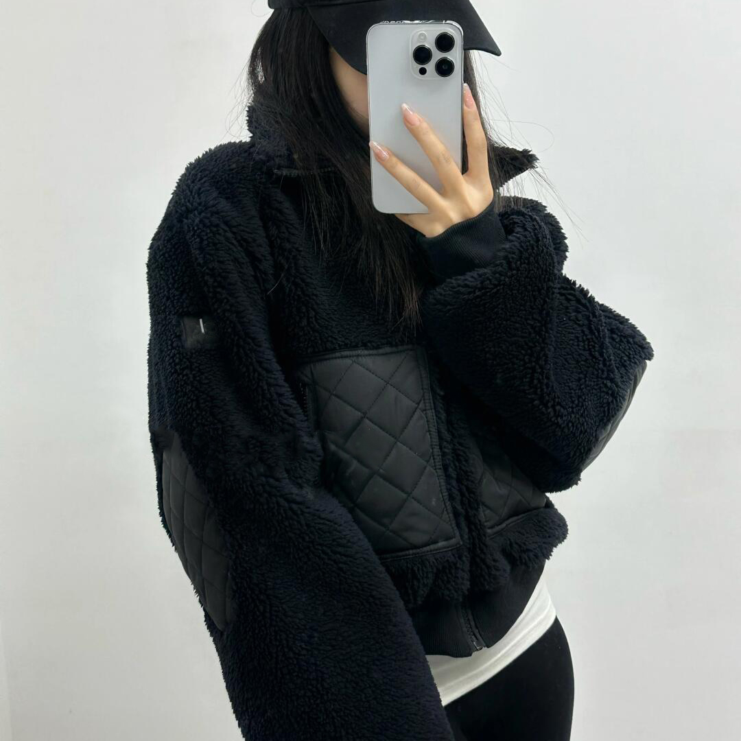 26 top Designer Womens alolynessities Jacket Brown Lamhair Hooded Coat Lamb Wool Zipper Coat Hooded Yoga Clothes Women's Winter Short Padded Wa